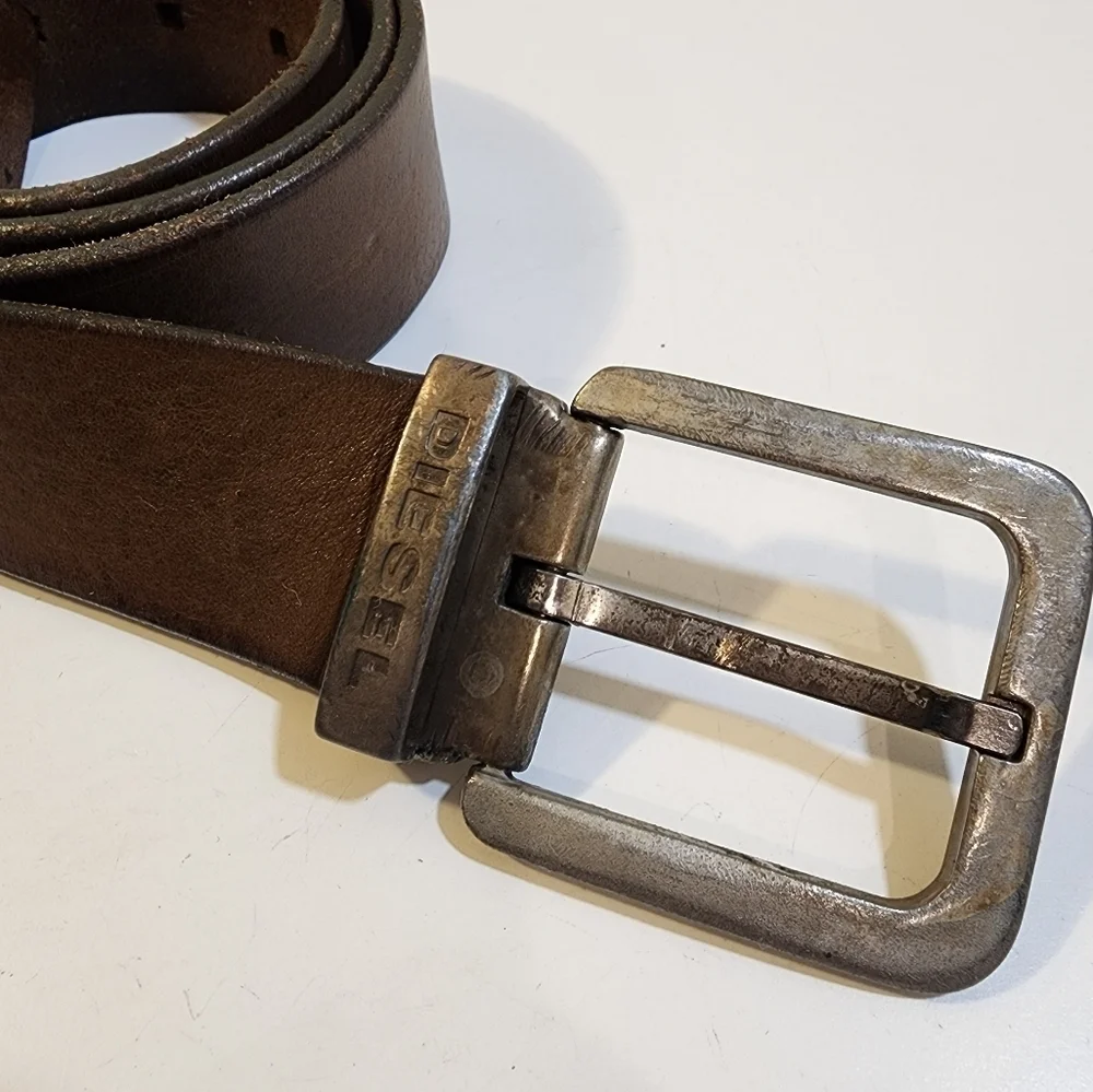 Diesel Brown Leather Belt with Silver Buckle